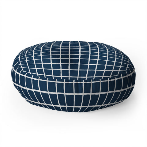 Avenie Grid Pattern Navy Floor Pillow Round