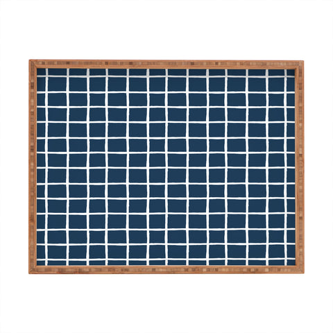 Avenie Grid Pattern Navy Rectangular Tray