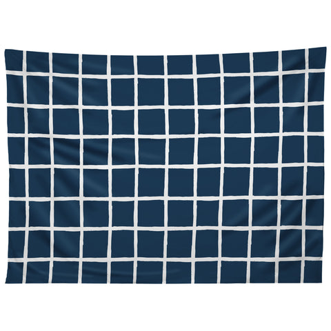 Avenie Grid Pattern Navy Tapestry