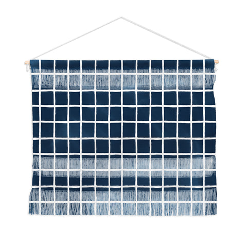 Avenie Grid Pattern Navy Wall Hanging Landscape