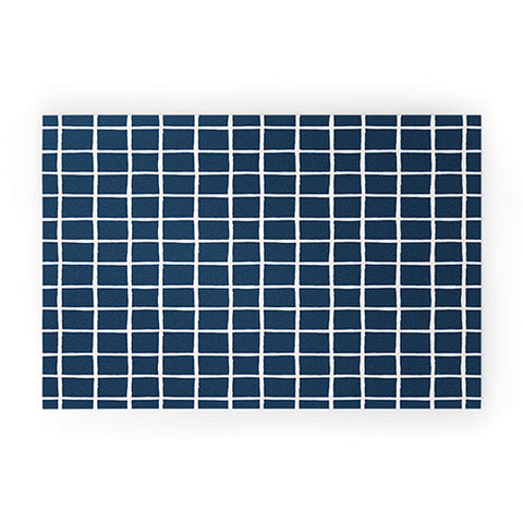 Avenie Grid Pattern Navy Welcome Mat