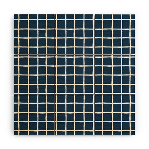 Avenie Grid Pattern Navy Wood Wall Mural