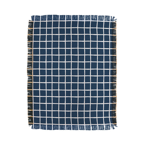 Avenie Grid Pattern Navy Throw Blanket