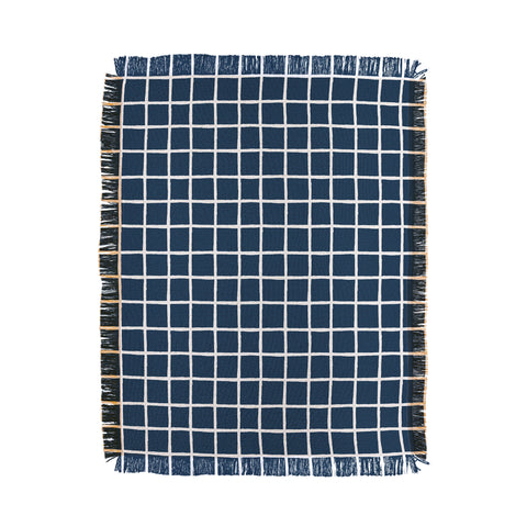 Avenie Grid Pattern Navy Throw Blanket