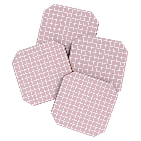 Avenie Grid Pattern Pink Flare Coaster Set