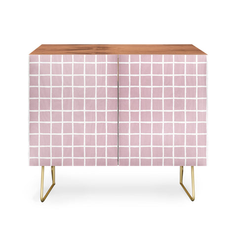 Avenie Grid Pattern Pink Flare Credenza