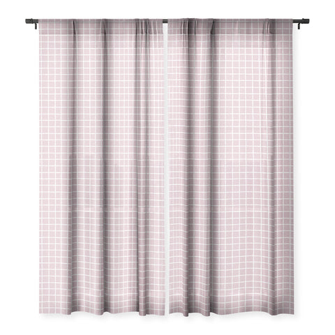 Avenie Grid Pattern Pink Flare Sheer Window Curtain