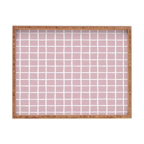Avenie Grid Pattern Pink Flare Rectangular Tray