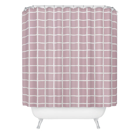 Avenie Grid Pattern Pink Flare Shower Curtain