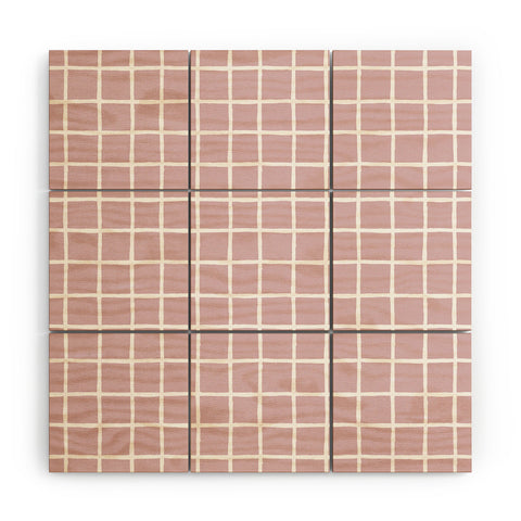 Avenie Grid Pattern Pink Flare Wood Wall Mural