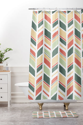 Avenie Hand Drawn Chevron Shower Curtain And Mat