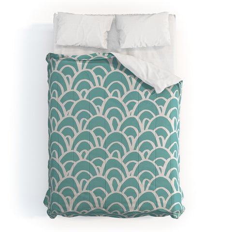 Avenie Hand Drawn Wave Teal Comforter