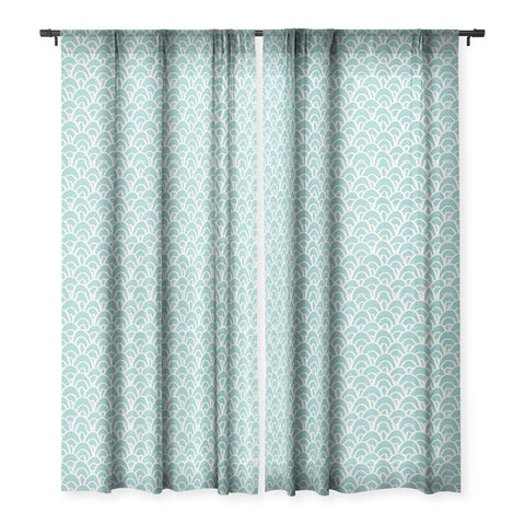 Avenie Hand Drawn Wave Teal Sheer Window Curtain
