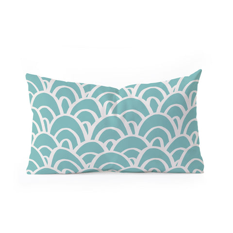 Avenie Hand Drawn Wave Teal Oblong Throw Pillow