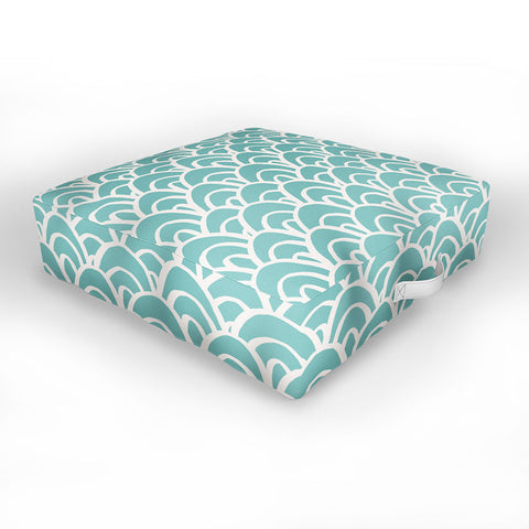 Avenie Hand Drawn Wave Teal Outdoor Floor Cushion