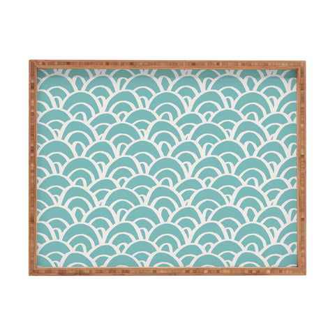 Avenie Hand Drawn Wave Teal Rectangular Tray