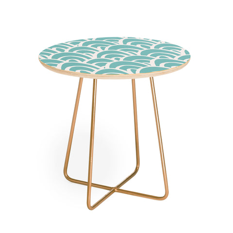 Avenie Hand Drawn Wave Teal Round Side Table