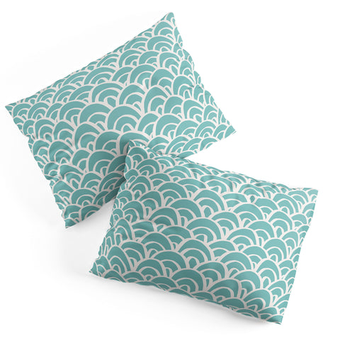 Avenie Hand Drawn Wave Teal Pillow Shams