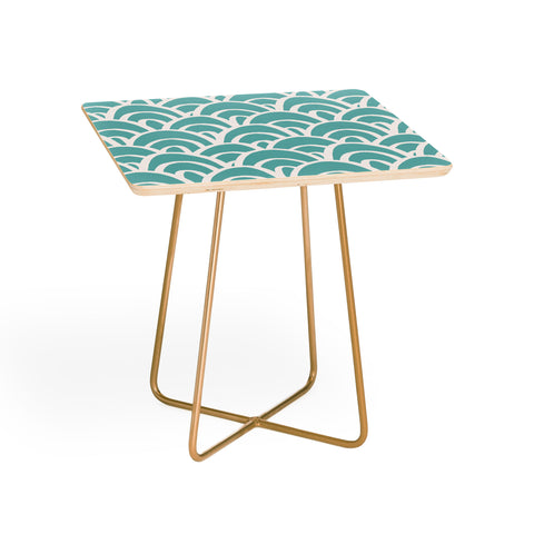 Avenie Hand Drawn Wave Teal Side Table
