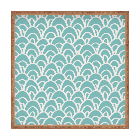 Avenie Hand Drawn Wave Teal Square Tray