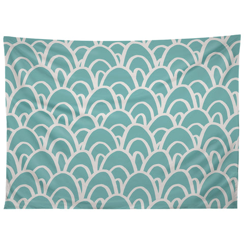 Avenie Hand Drawn Wave Teal Tapestry