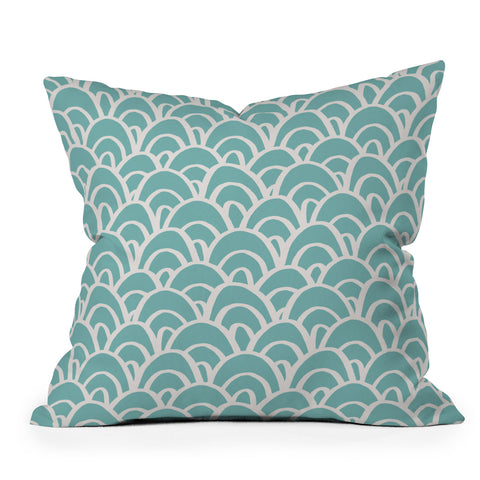 Avenie Hand Drawn Wave Teal Throw Pillow