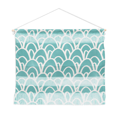 Avenie Hand Drawn Wave Teal Wall Hanging Landscape