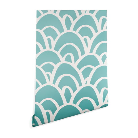 Avenie Hand Drawn Wave Teal Wallpaper