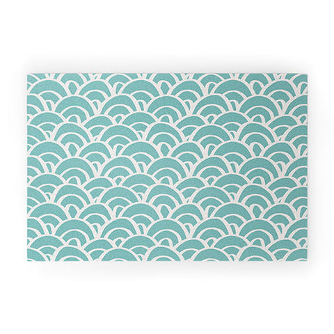 Avenie Hand Drawn Wave Teal Welcome Mat