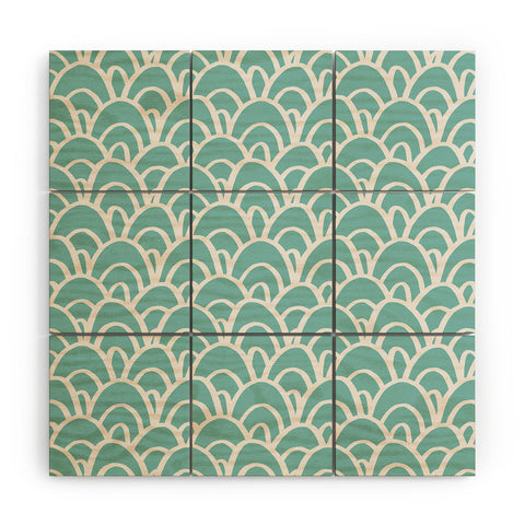Avenie Hand Drawn Wave Teal Wood Wall Mural