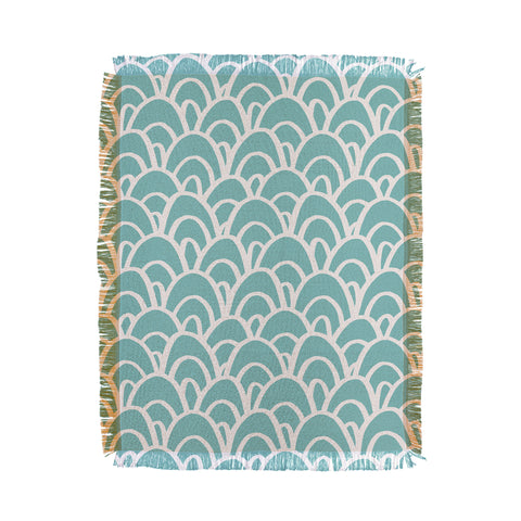 Avenie Hand Drawn Wave Teal Throw Blanket