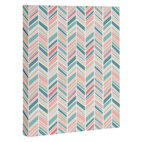 Avenie Herringbone Teal and Pink Art Canvas
