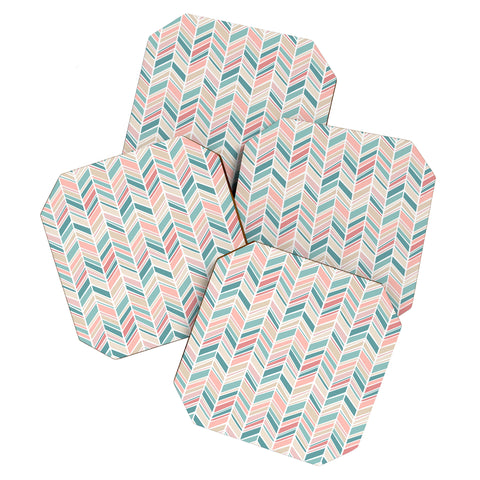 Avenie Herringbone Teal and Pink Coaster Set