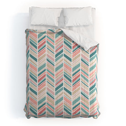 Avenie Herringbone Teal and Pink Comforter