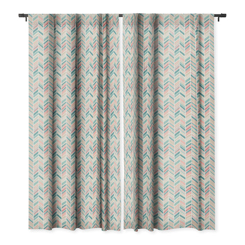 Avenie Herringbone Teal and Pink Blackout Window Curtain