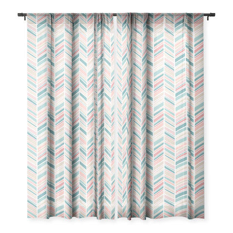 Avenie Herringbone Teal and Pink Sheer Non Repeat