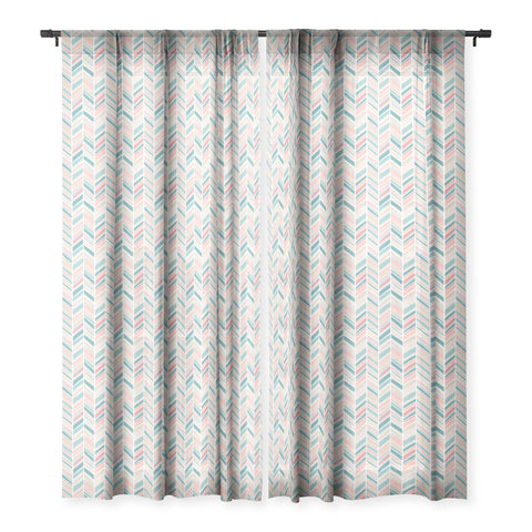 Avenie Herringbone Teal and Pink Sheer Window Curtain