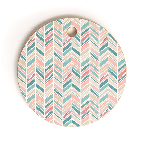 Avenie Herringbone Teal and Pink Cutting Board Round