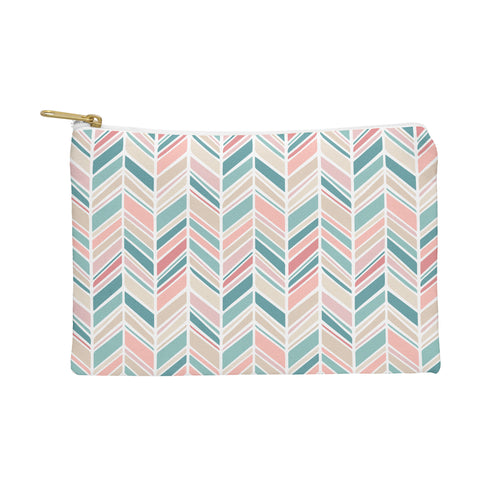 Avenie Herringbone Teal and Pink Pouch