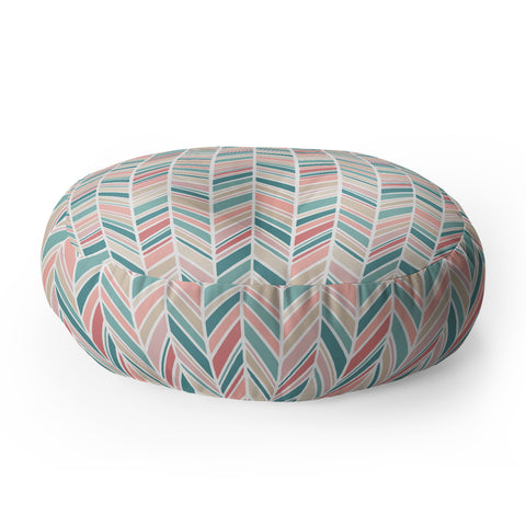 Avenie Herringbone Teal and Pink Floor Pillow Round