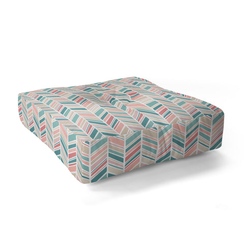 Avenie Herringbone Teal and Pink Floor Pillow Square