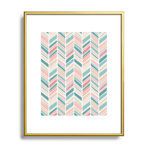 Avenie Herringbone Teal and Pink Metal Framed Art Print
