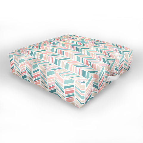 Avenie Herringbone Teal and Pink Outdoor Floor Cushion