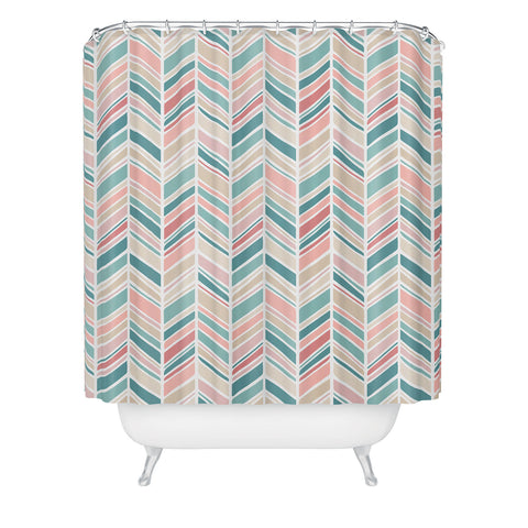 Avenie Herringbone Teal and Pink Shower Curtain
