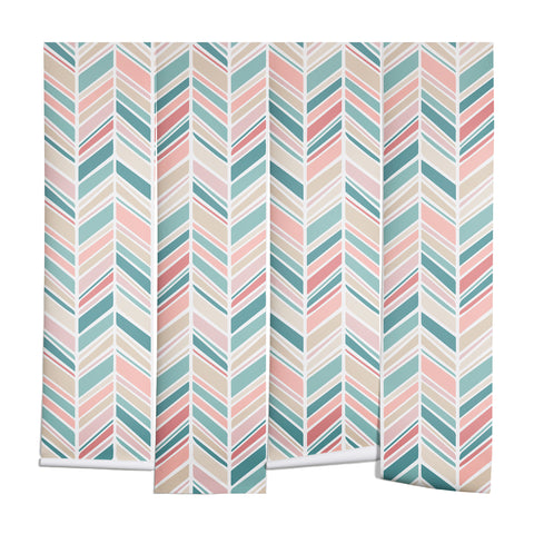 Avenie Herringbone Teal and Pink Wall Mural
