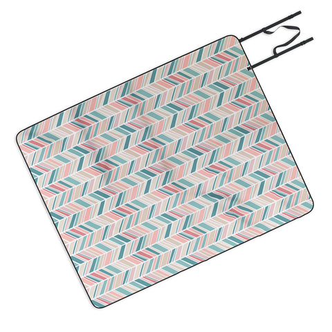 Avenie Herringbone Teal and Pink Picnic Blanket