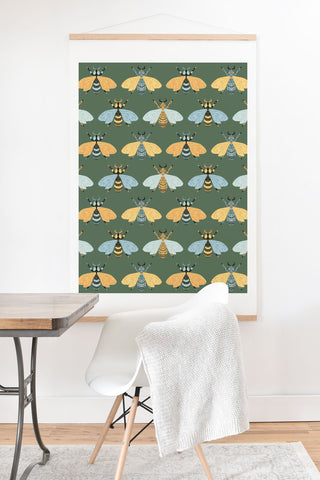Avenie Honey Bee Pattern Green Art Print And Hanger