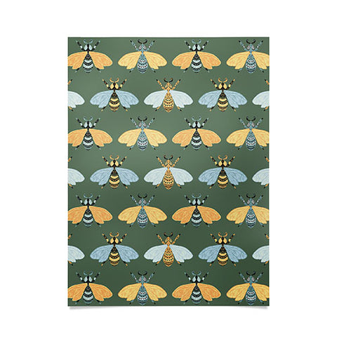 Avenie Honey Bee Pattern Green Poster