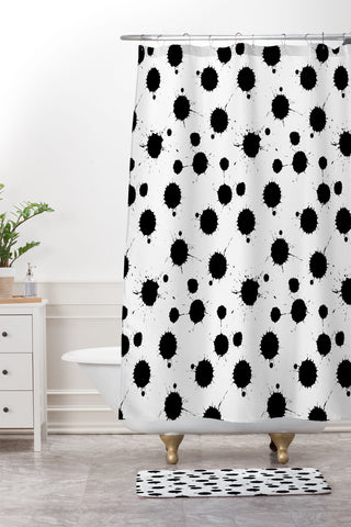 Avenie Ink Blotches Black and White Shower Curtain And Mat