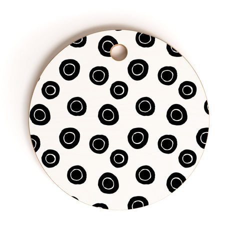 Avenie Ink Circles Black and White Cutting Board Round